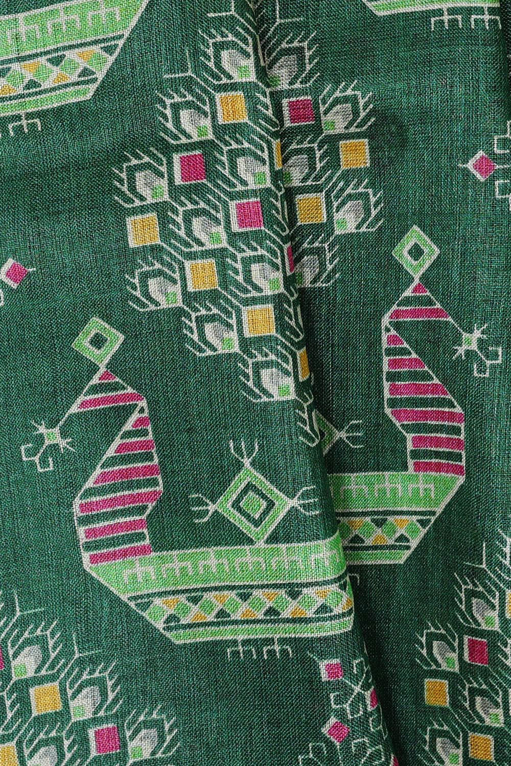 Printed Tussar Silk Emerald Green Saree