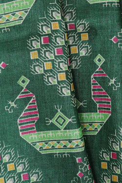 Image of Printed Tussar Silk Emerald Green Saree