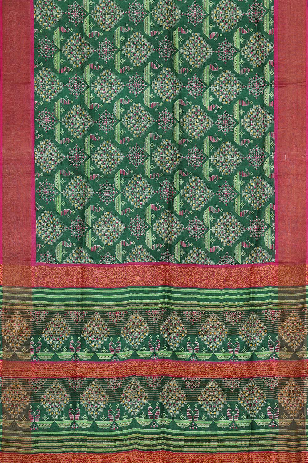 Printed Tussar Silk Emerald Green Saree