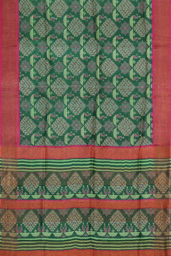 Image of Printed Tussar Silk Emerald Green Saree