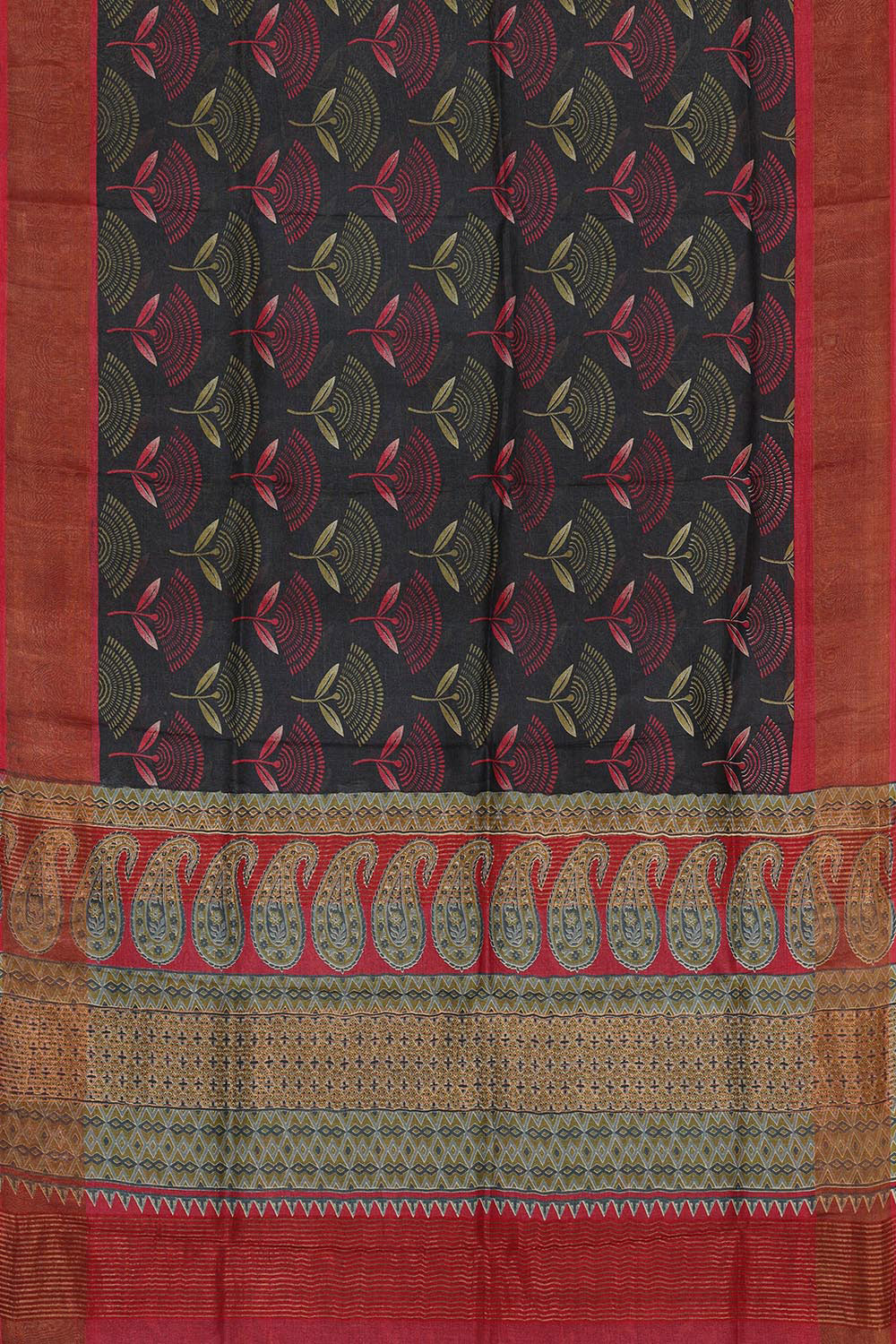 Printed Tussar Silk Black Saree