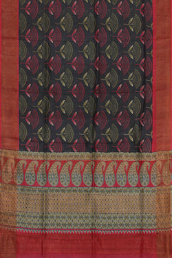 Image of Printed Tussar Silk Black Saree