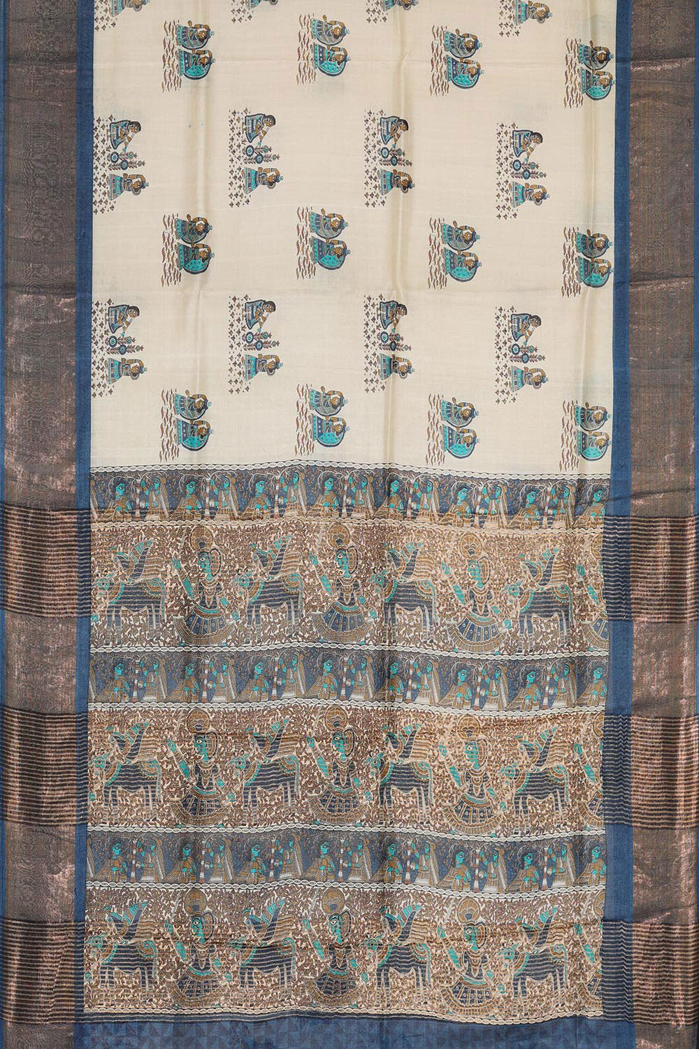 Printed Tussar Silk Cream Saree