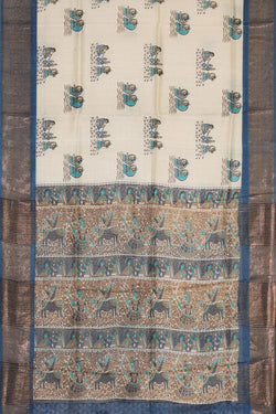 Image of Printed Tussar Silk Cream Saree