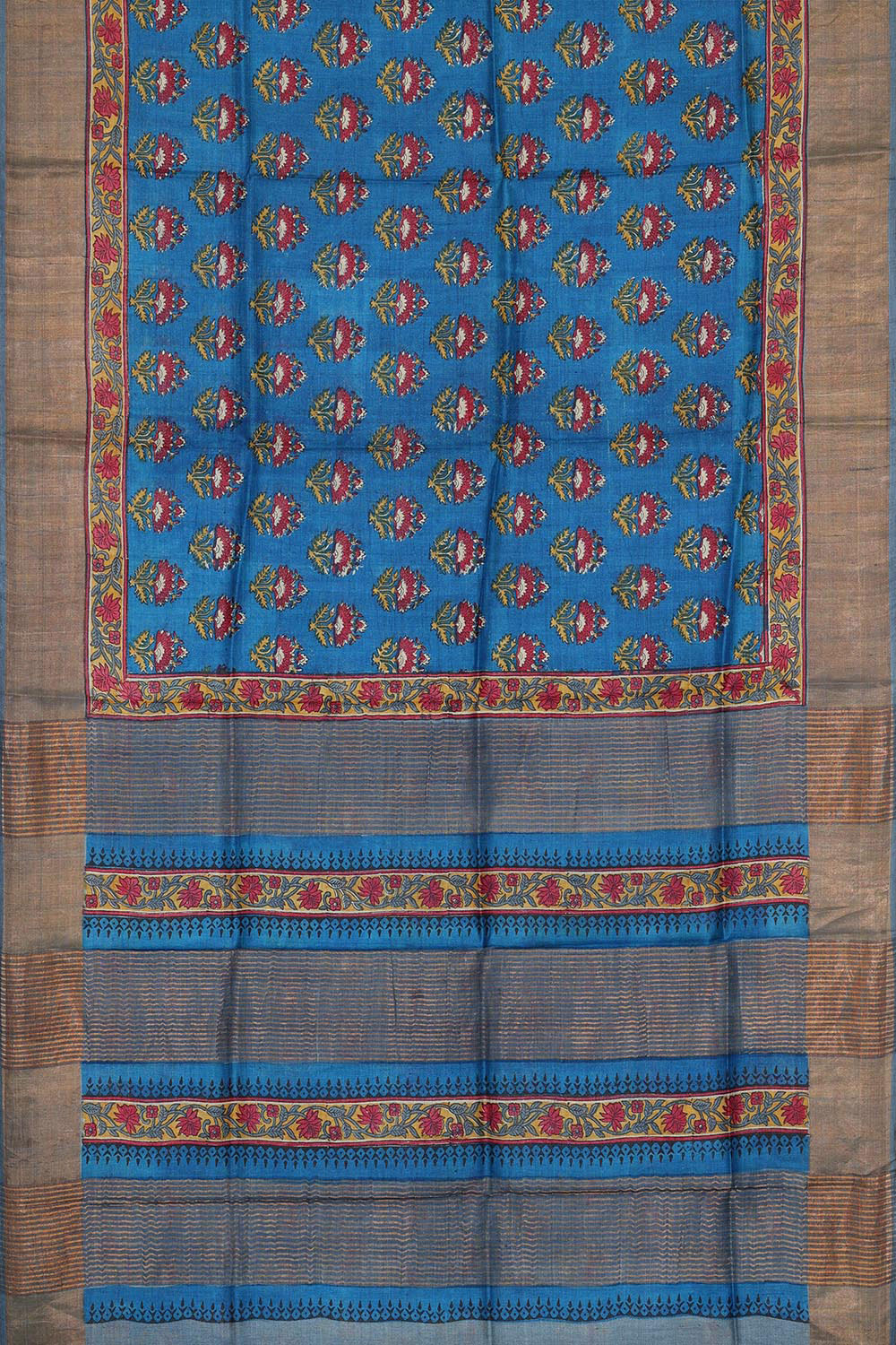 Printed Tussar Silk Dark Blue Saree