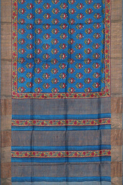 Image of Printed Tussar Silk Dark Blue Saree