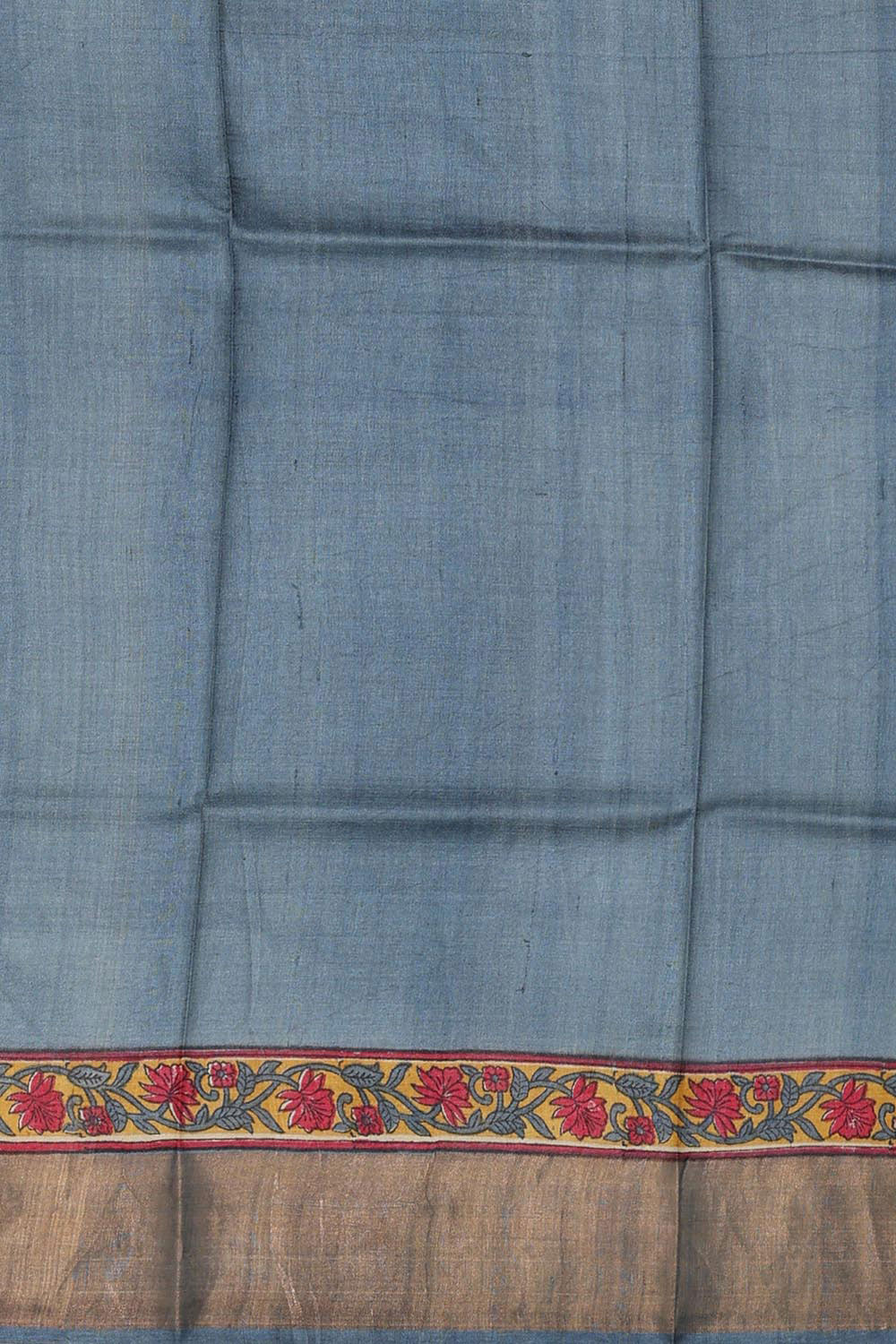 Printed Tussar Silk Dark Blue Saree