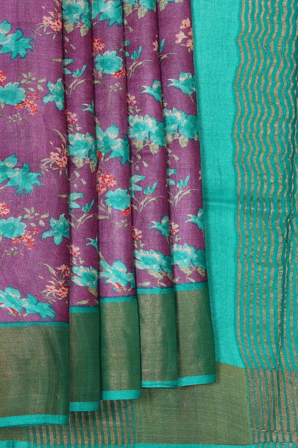 Printed Tussar Silk Purple Saree