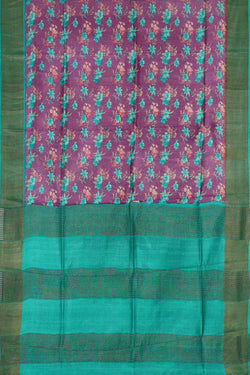 Image of Printed Tussar Silk Purple Saree