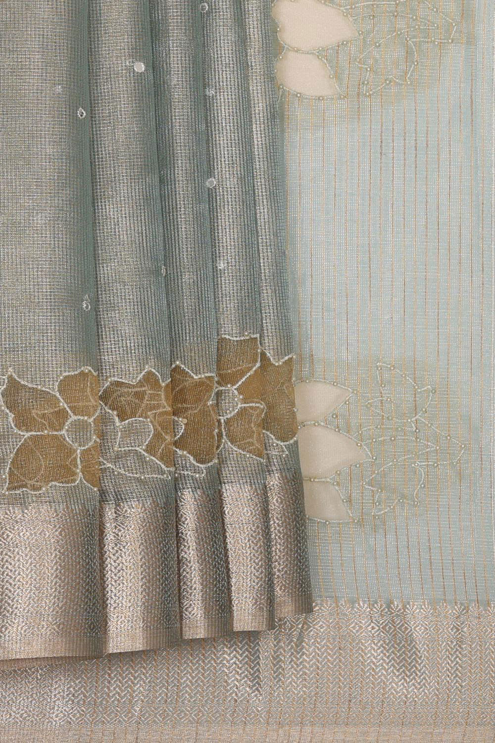 Linen Tissue Greyish Blue Saree