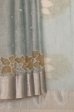 Image of Linen Tissue Greyish Blue Saree