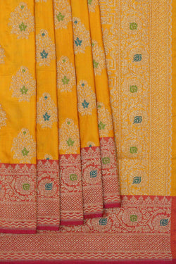 Collection of Banarasi Silk Mustard Yellow Saree in a gallery layout