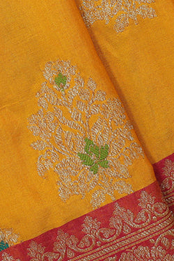 Collection of Banarasi Silk Mustard Yellow Saree in a gallery layout