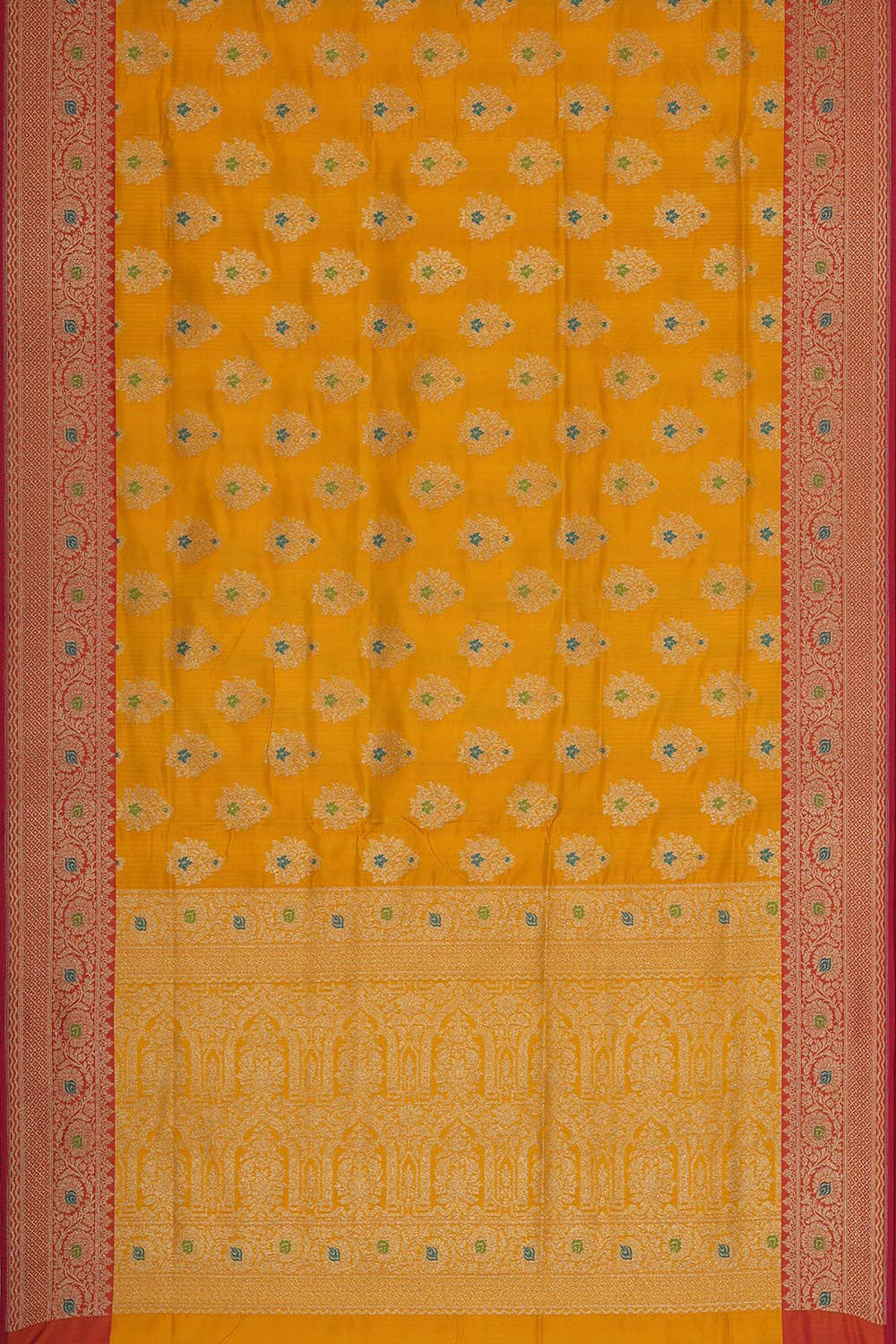 Collection of Banarasi Silk Mustard Yellow Saree in a gallery layout