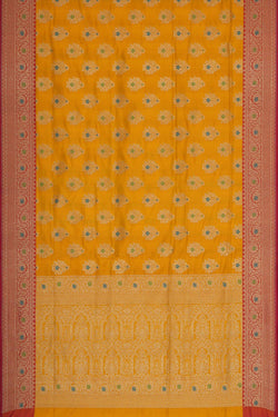 Collection of Banarasi Silk Mustard Yellow Saree in a gallery layout