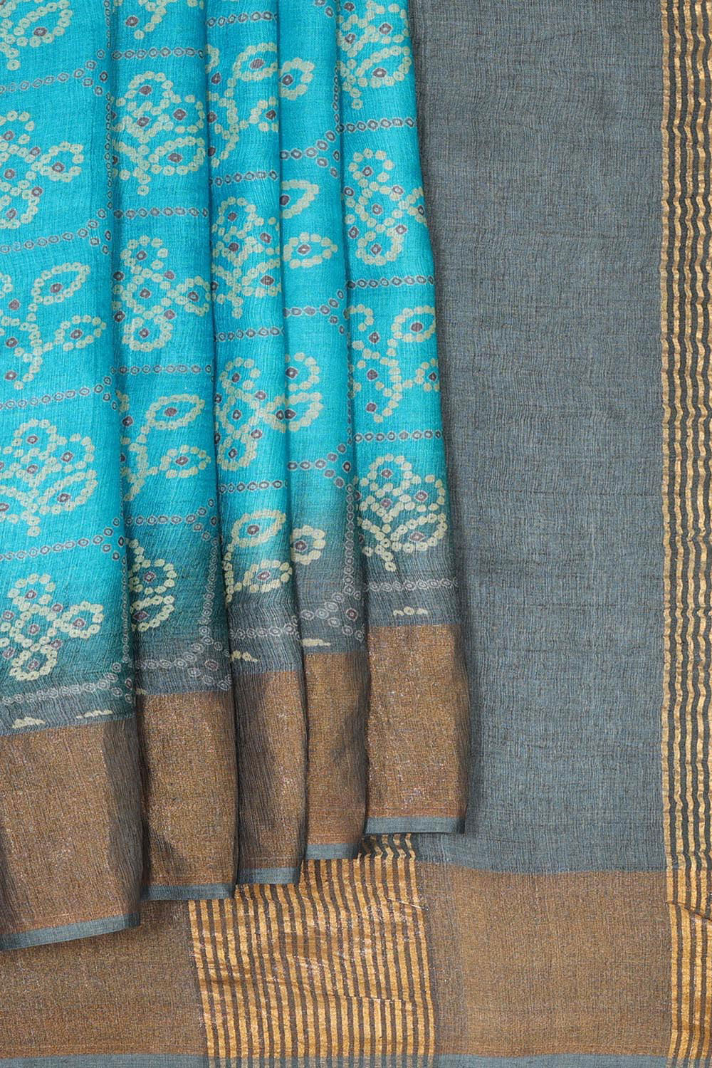 Printed Tussar Silk Sky Blue Saree