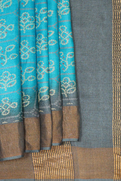 Image of Printed Tussar Silk Sky Blue Saree