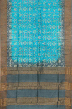 Image of Printed Tussar Silk Sky Blue Saree