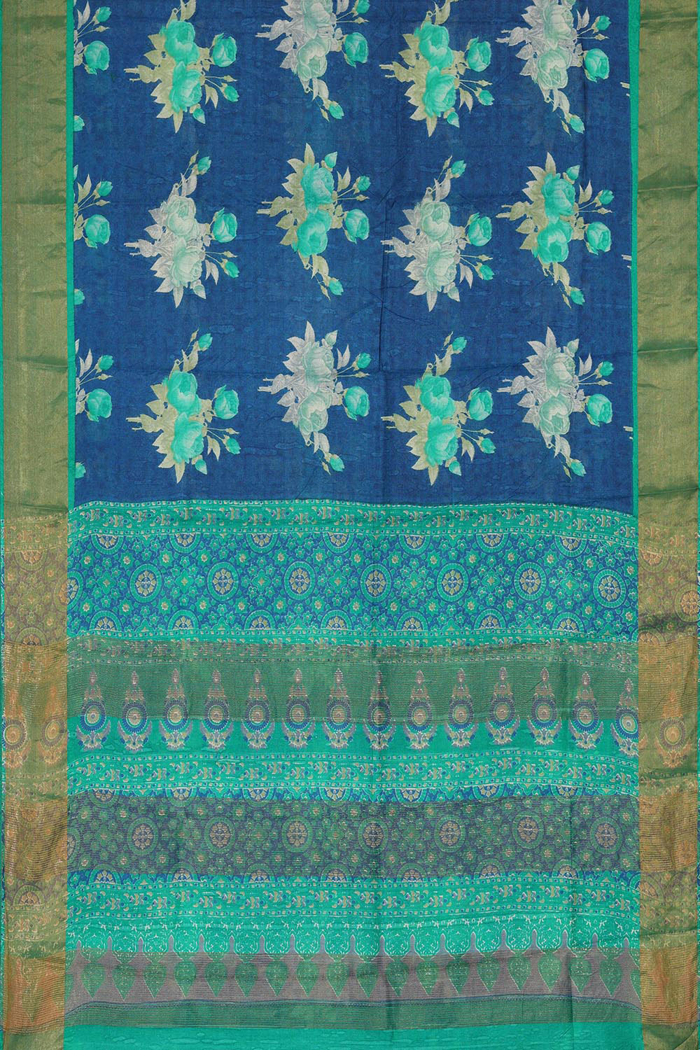 Printed Tussar Silk Royal Blue Saree