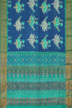 Image of Printed Tussar Silk Royal Blue Saree