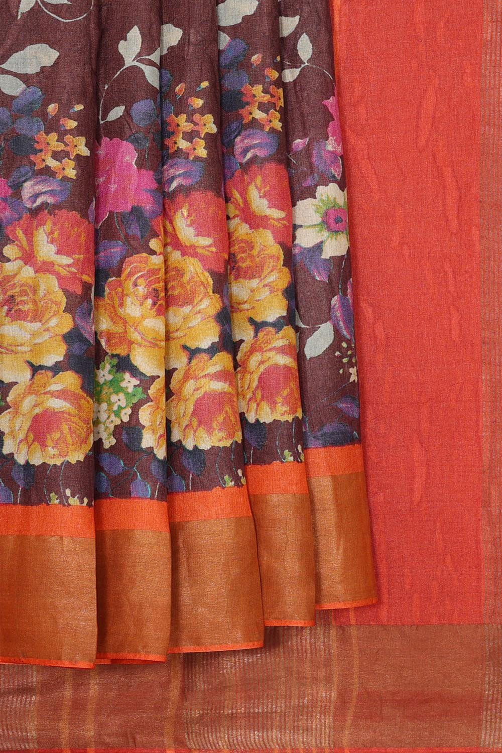 Printed Tussar Silk Maroon Saree