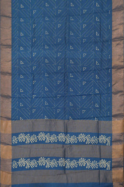 Image of Printed Tussar Silk Dark Blue Saree