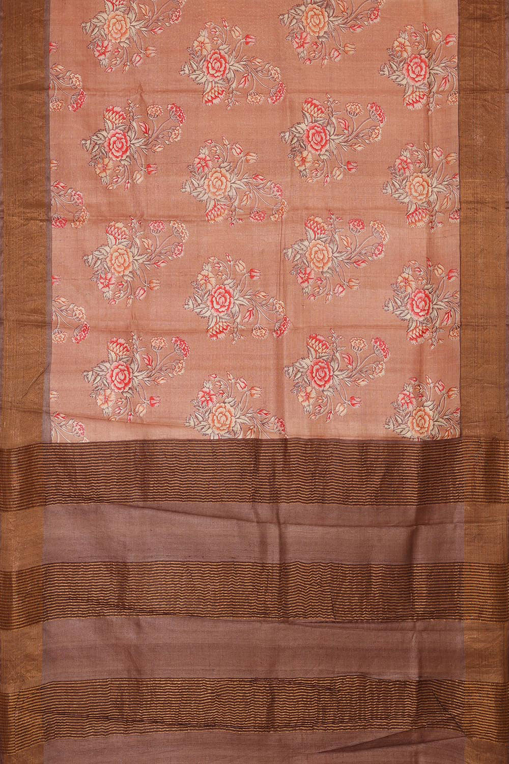 Printed Tussar Silk Dull Peach Saree