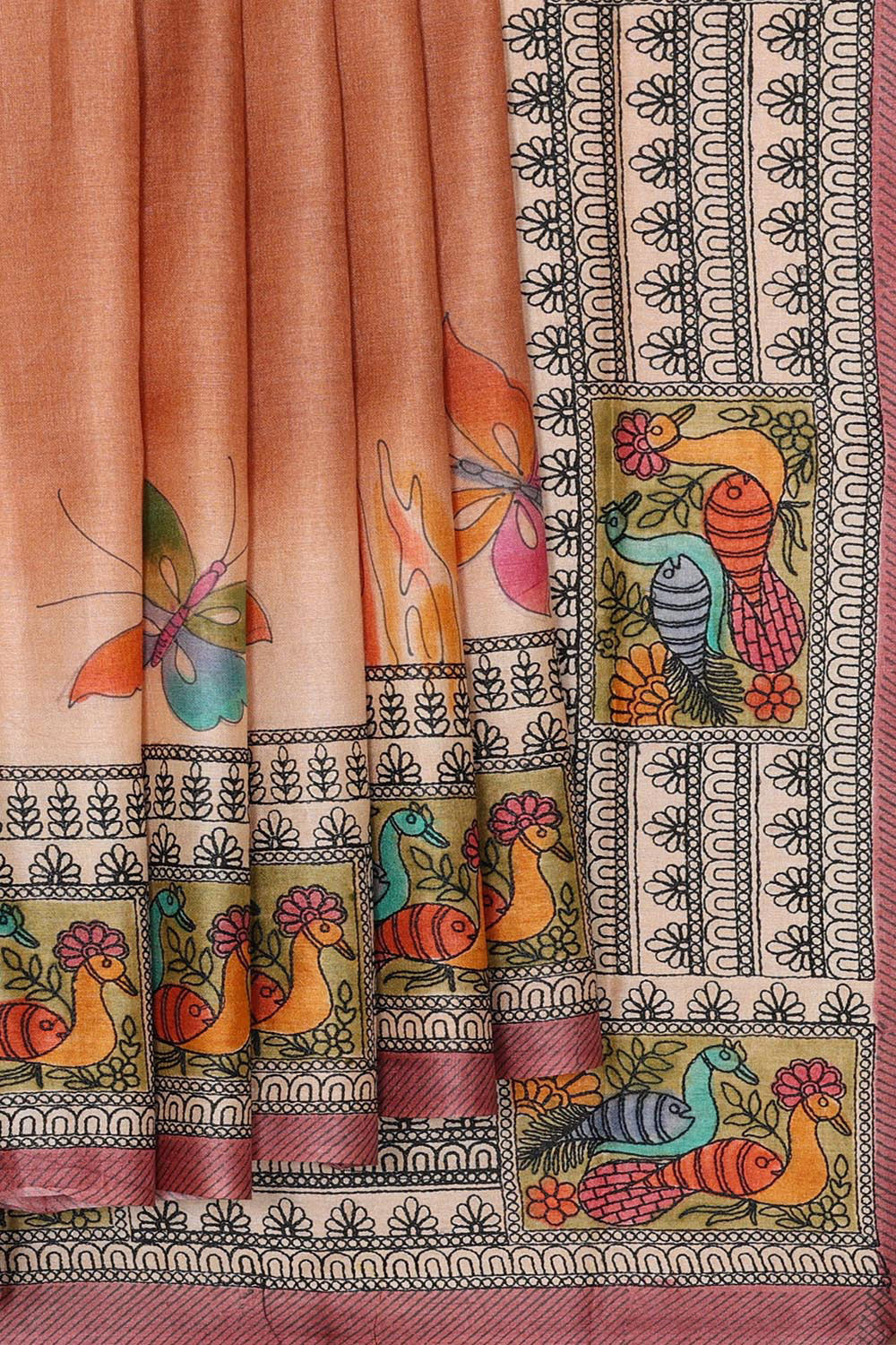 Printed Tussar Silk Dull Peach Saree