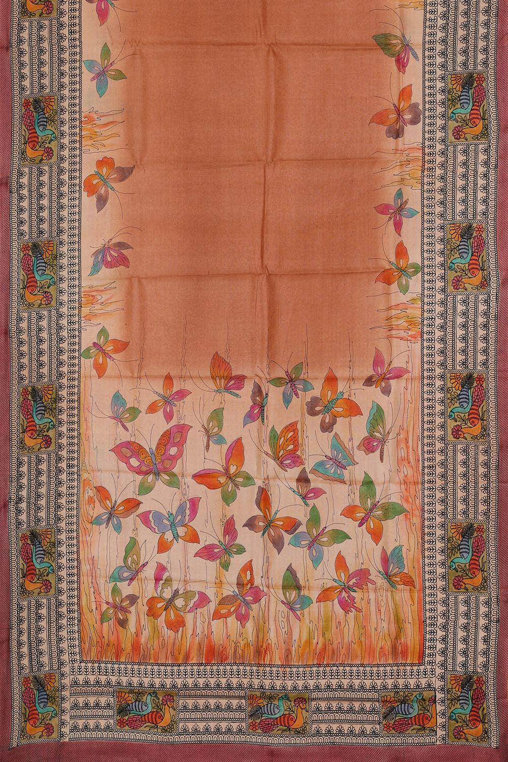 Image of Printed Tussar Silk Dull Peach Saree