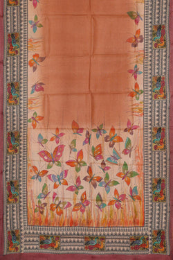 Image of Printed Tussar Silk Dull Peach Saree