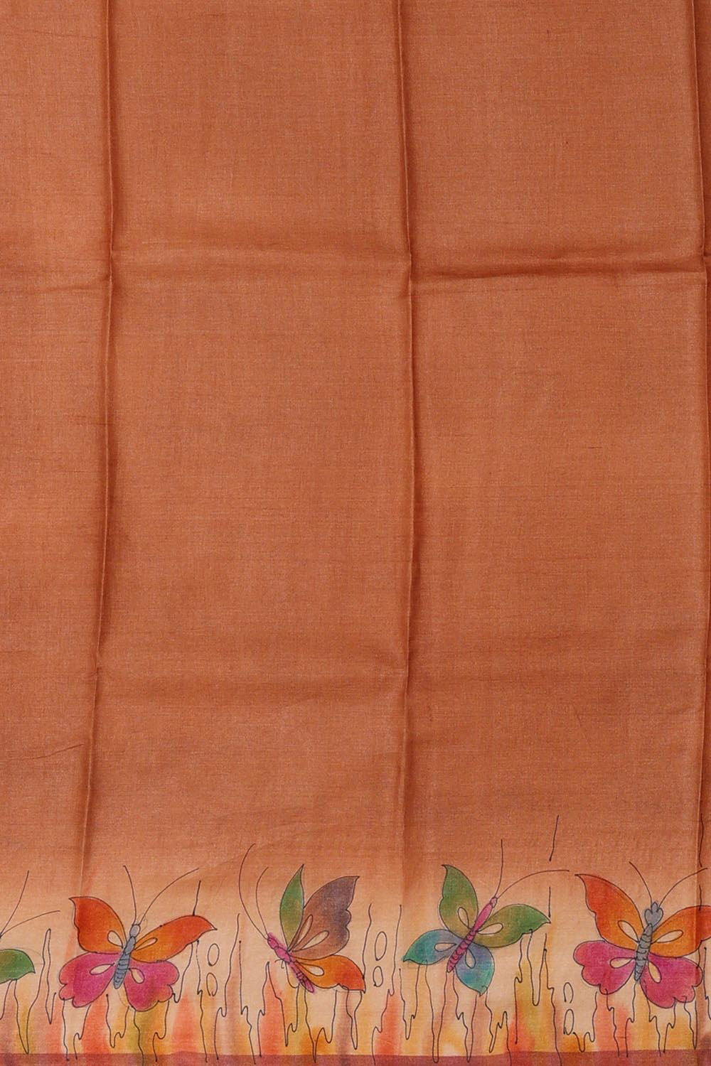 Printed Tussar Silk Dull Peach Saree