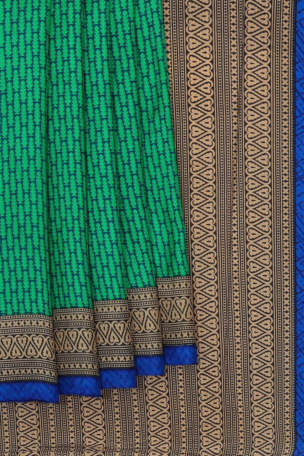 Image of Printed Fresh Green Crepe Saree