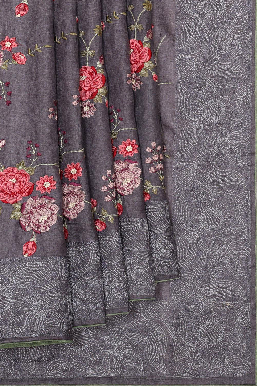 Collection of Tussar Silk Charcoal Grey Saree in a gallery layout