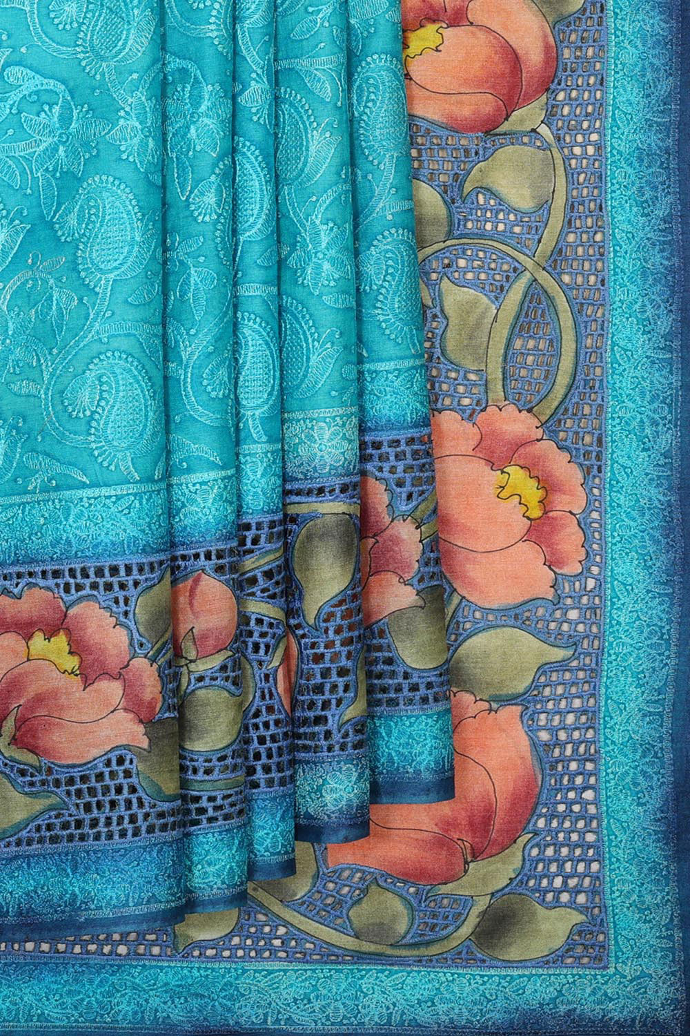 Collection of Tussar Silk Ocean Blue Saree in a gallery layout