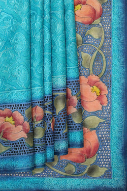 Collection of Tussar Silk Ocean Blue Saree in a gallery layout