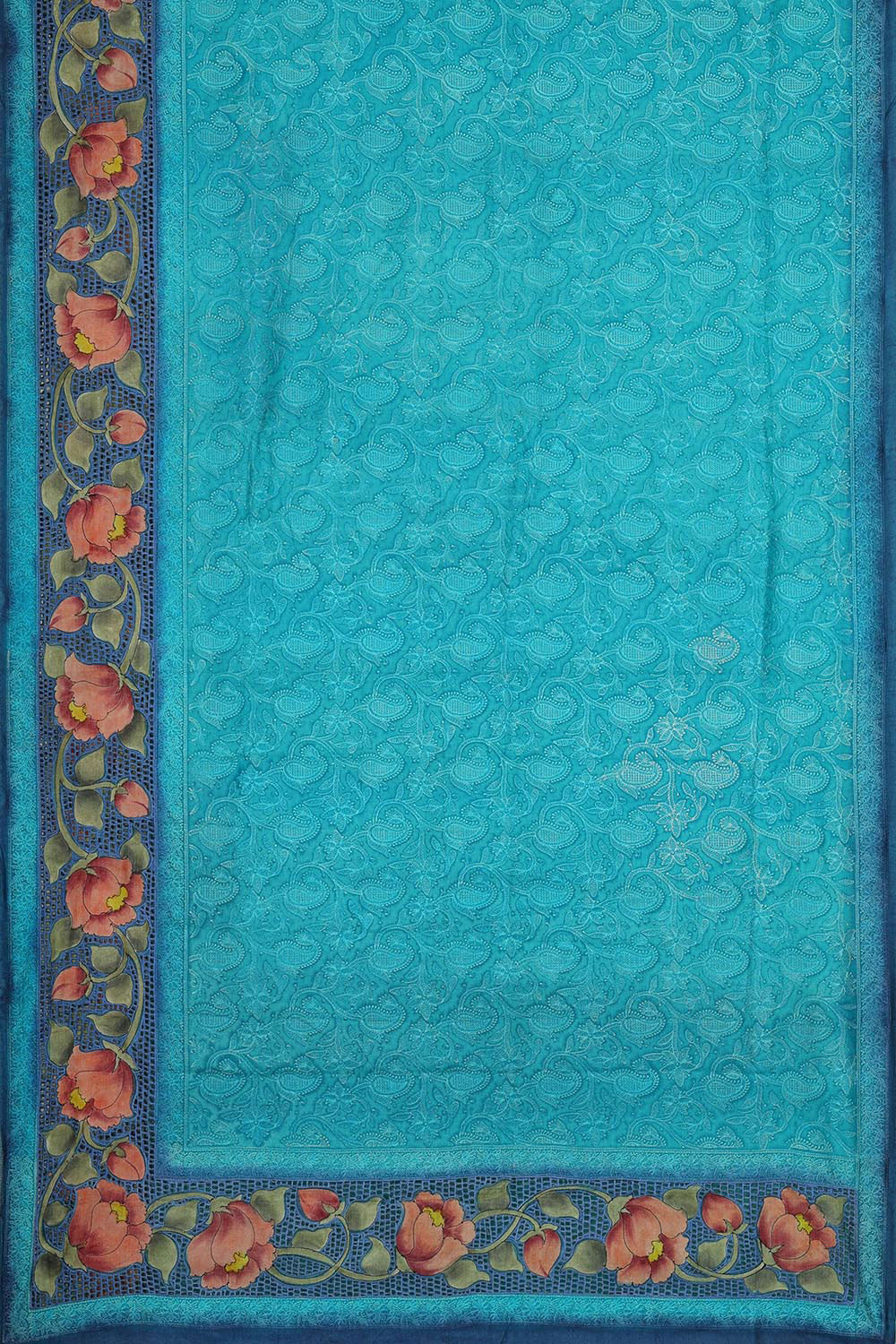 Image of Tussar Silk Ocean Blue Saree
