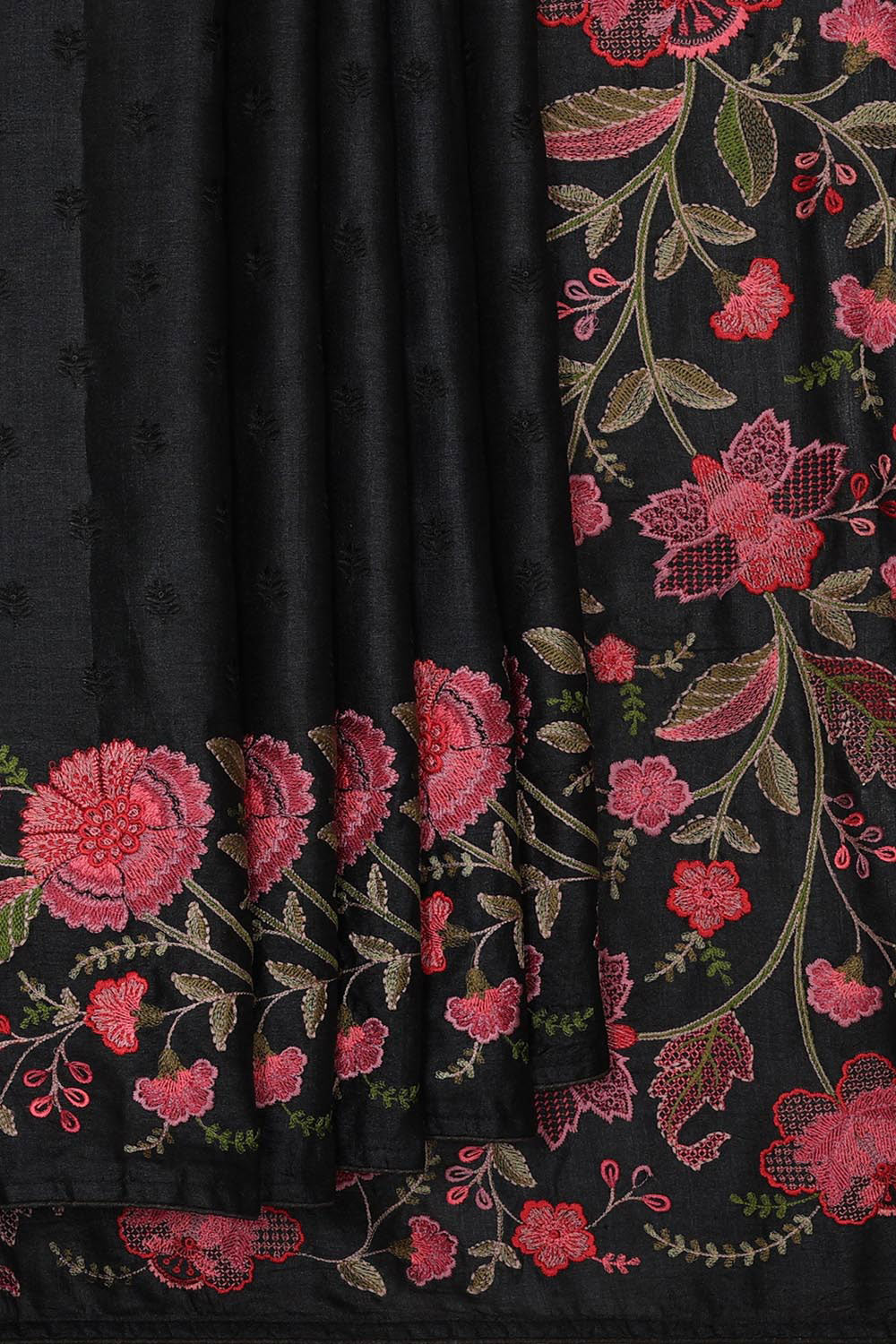 Embroidered Tussar Silk Black Saree