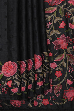 Image of Embroidered Tussar Silk Black Saree