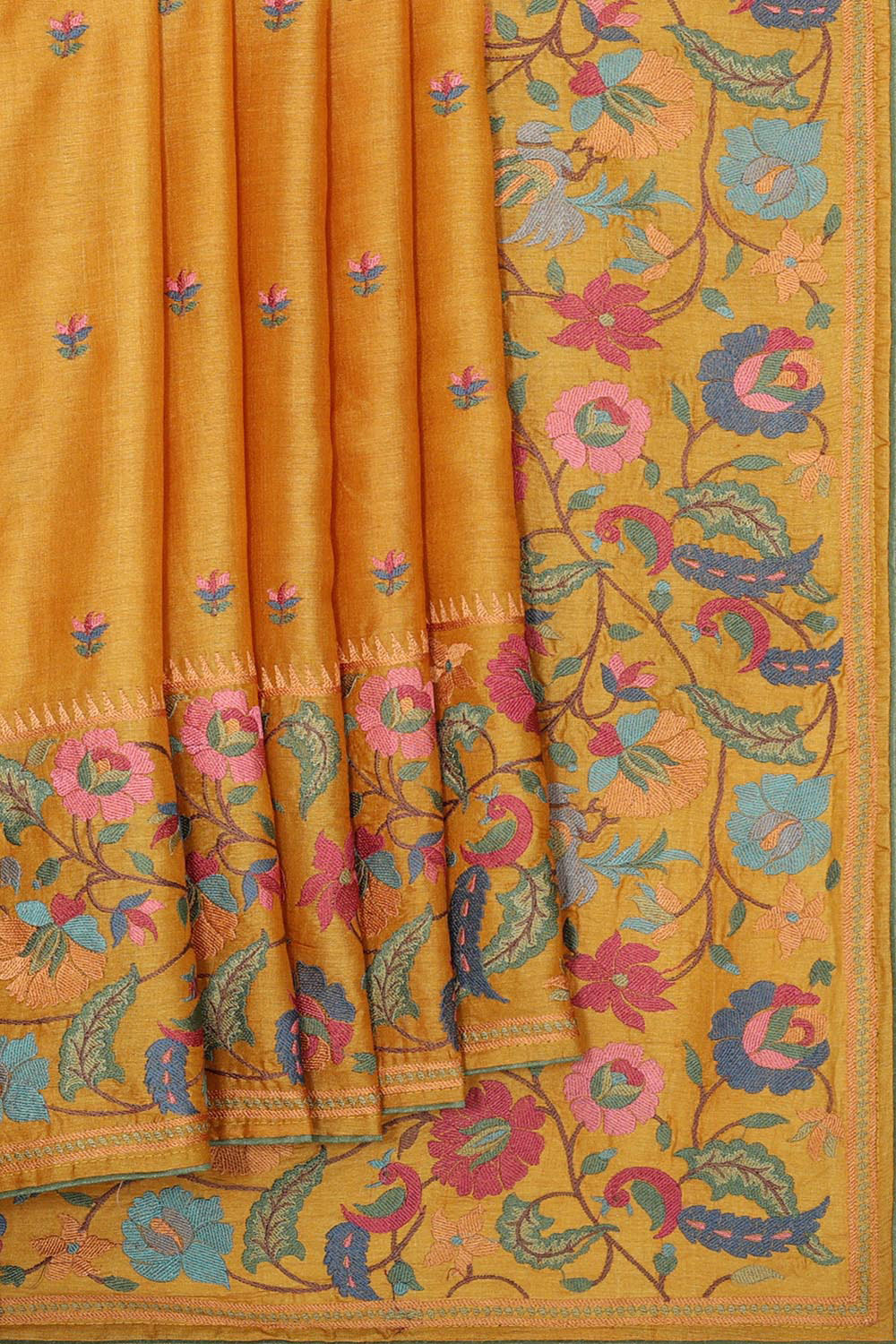 Collection of Tussar Silk Mustard Yellow Saree in a gallery layout