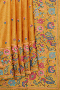 Collection of Tussar Silk Mustard Yellow Saree in a gallery layout