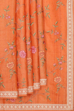 Collection of Tussar Silk Orange Saree in a gallery layout