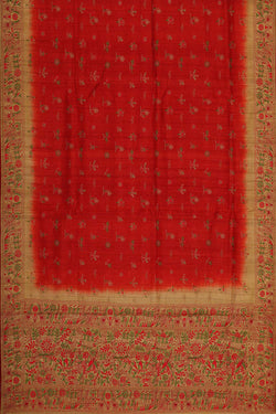 Image of Tussar Silk Red Saree