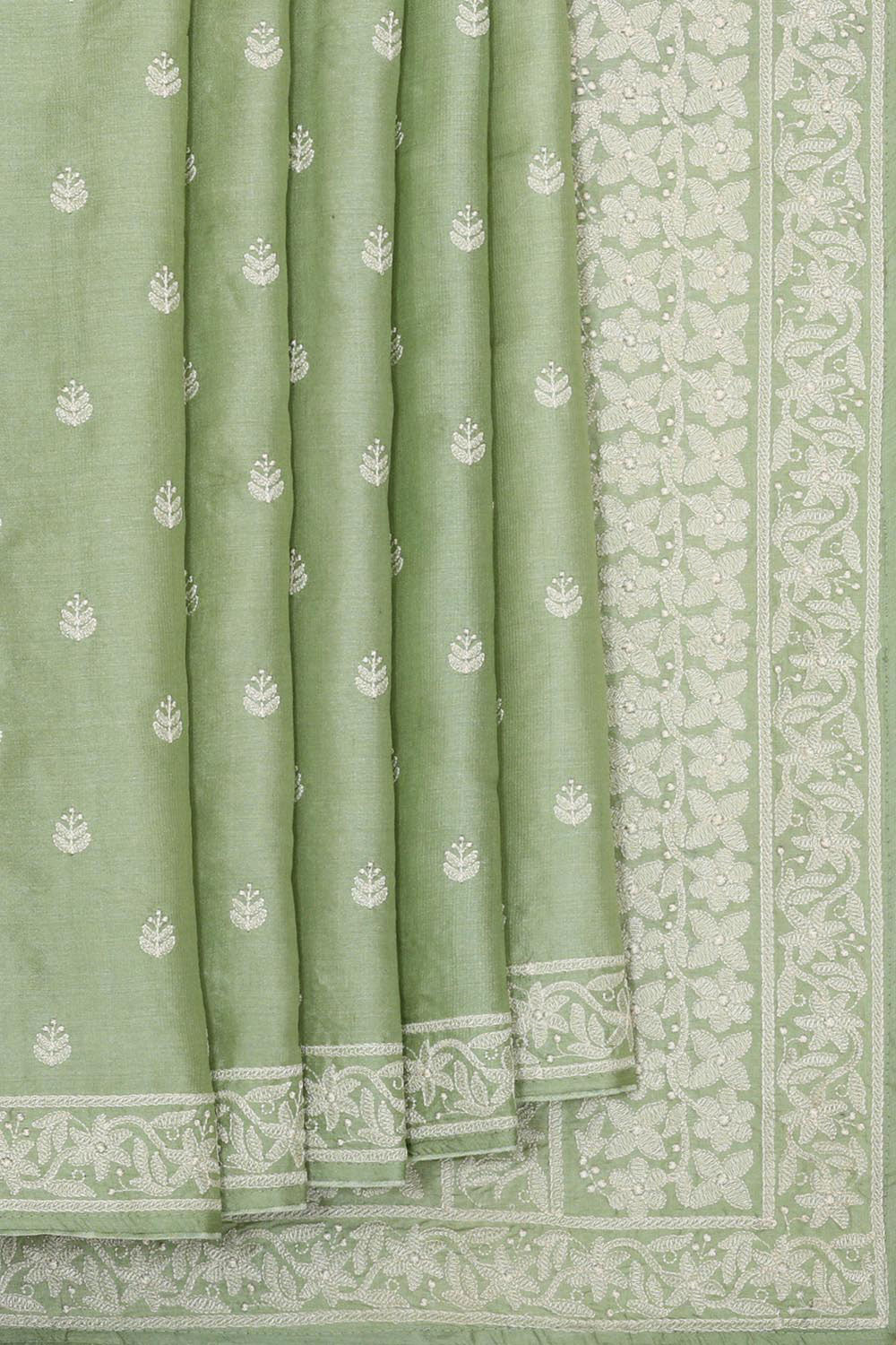 Collection of Tussar Silk Pista Green Saree in a gallery layout