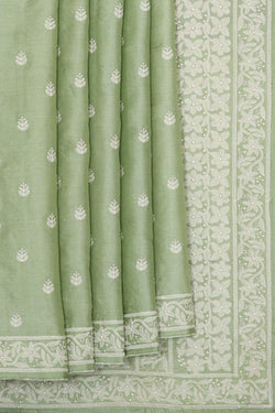 Collection of Tussar Silk Pista Green Saree in a gallery layout