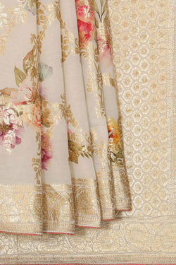 Image of Semi Georgette Cream Saree