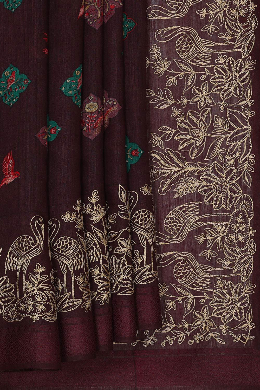 Tussar Silk Deep Wine Saree