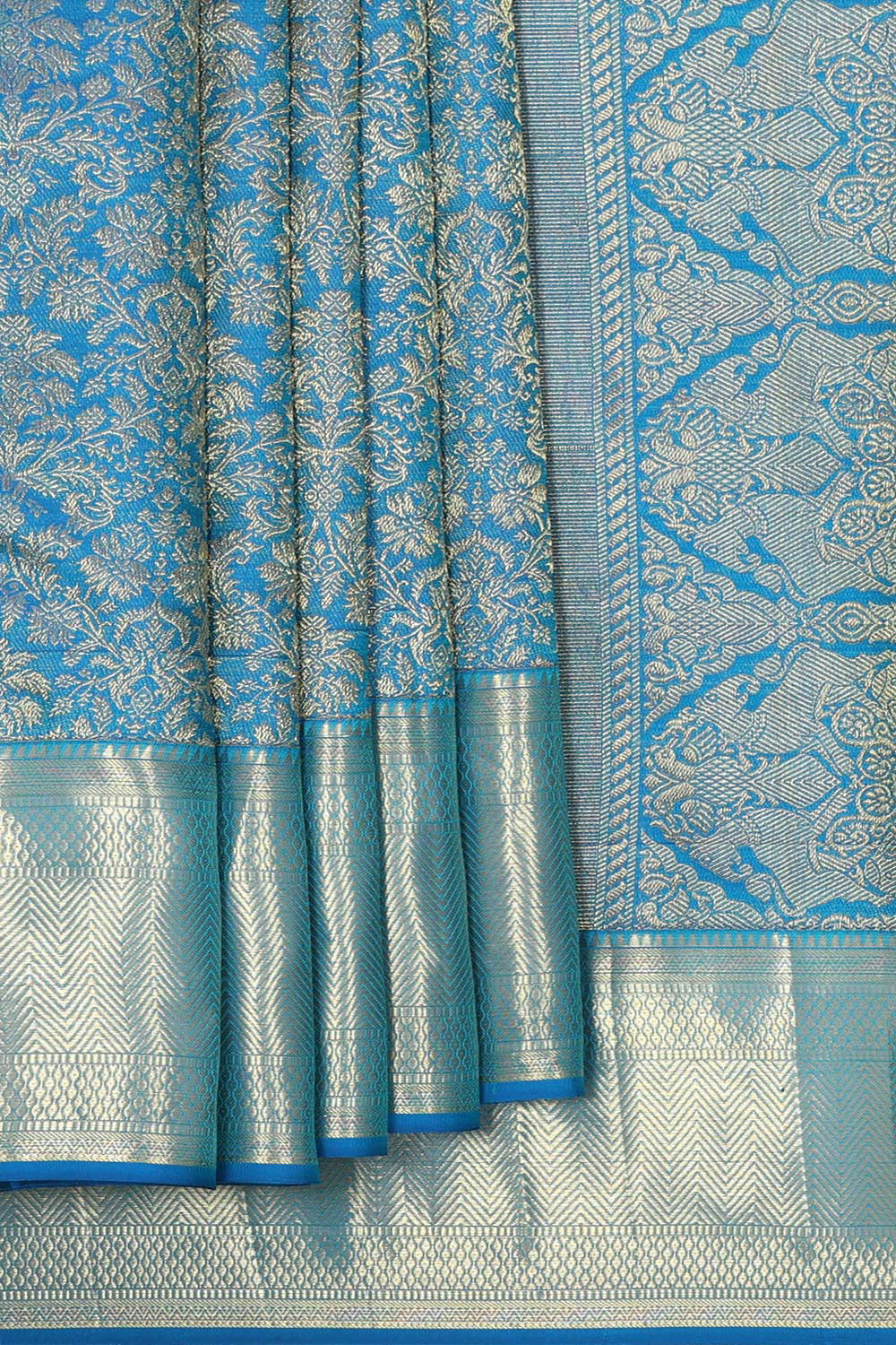 Collection of Kanchipattu Ocean Blue Brocade Saree in a gallery layout