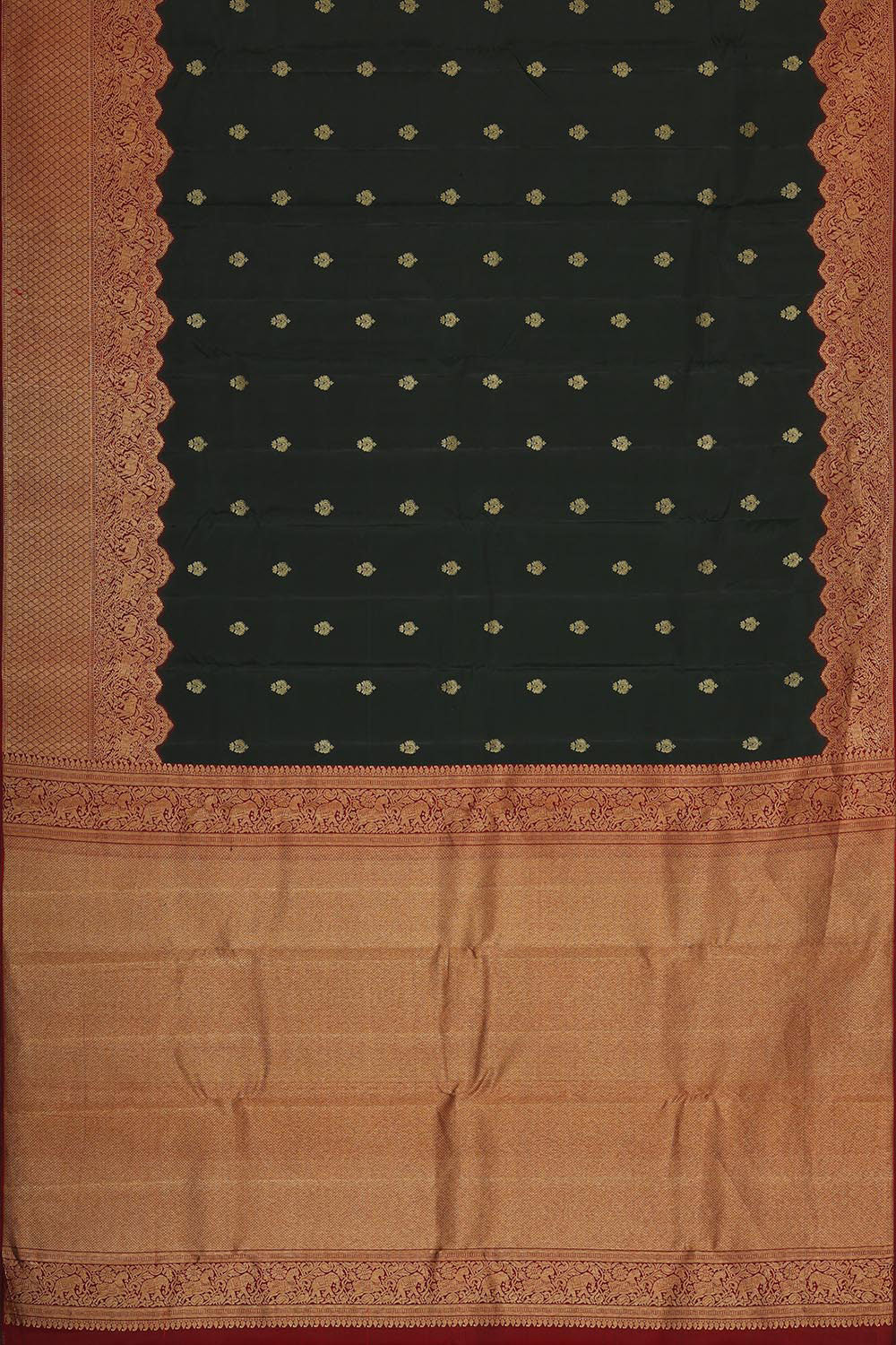 Kanchipattu Dark Olive Green Brocade Saree