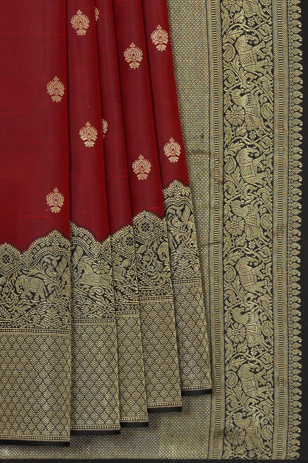 Collection of Kanchipattu Maroon Brocade Saree in a gallery layout