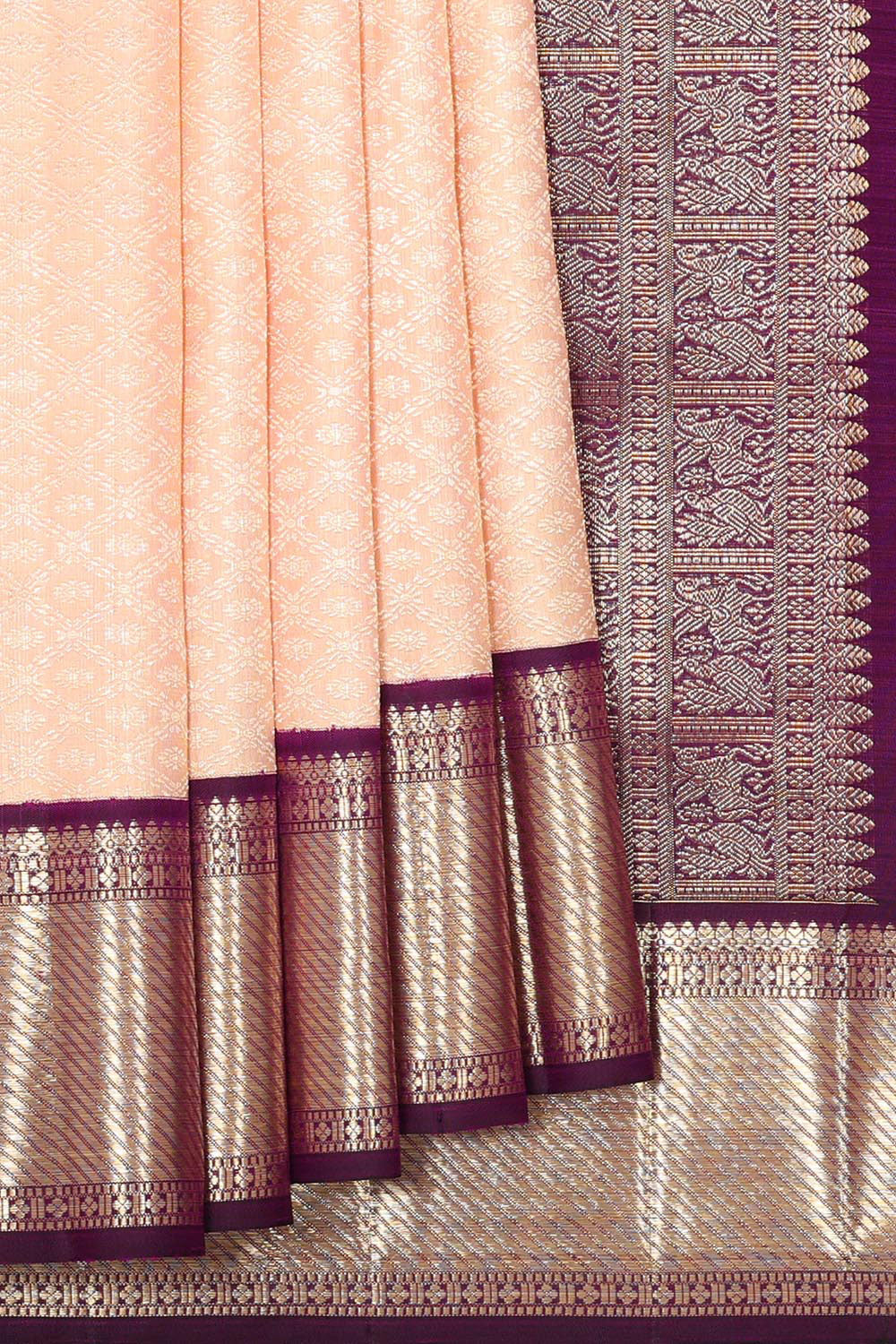 Collection of Kanchipattu Light Peach Brocade Saree in a gallery layout